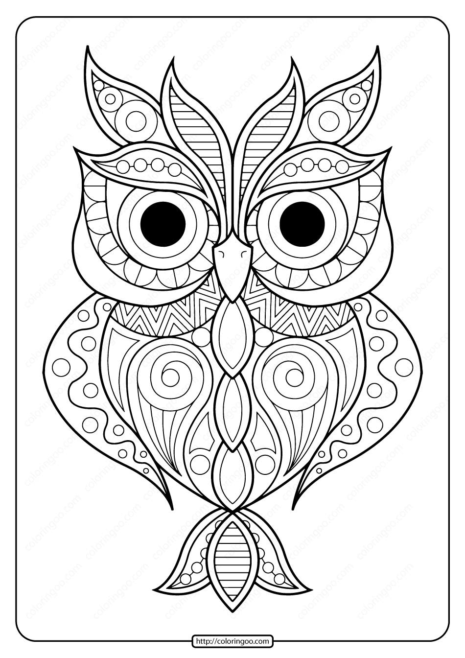 Free printable owl animal pdf coloring page owl coloring pages pattern coloring pages mandala coloring pages