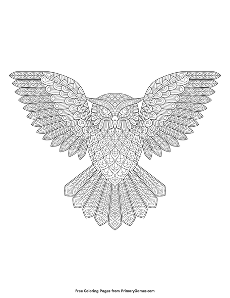 Flying owl coloring page â free printable pdf from