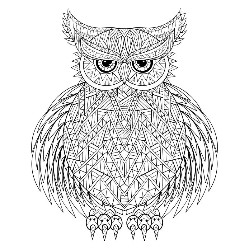 Hand drawn zentangle owl stock vector illustration of doodle