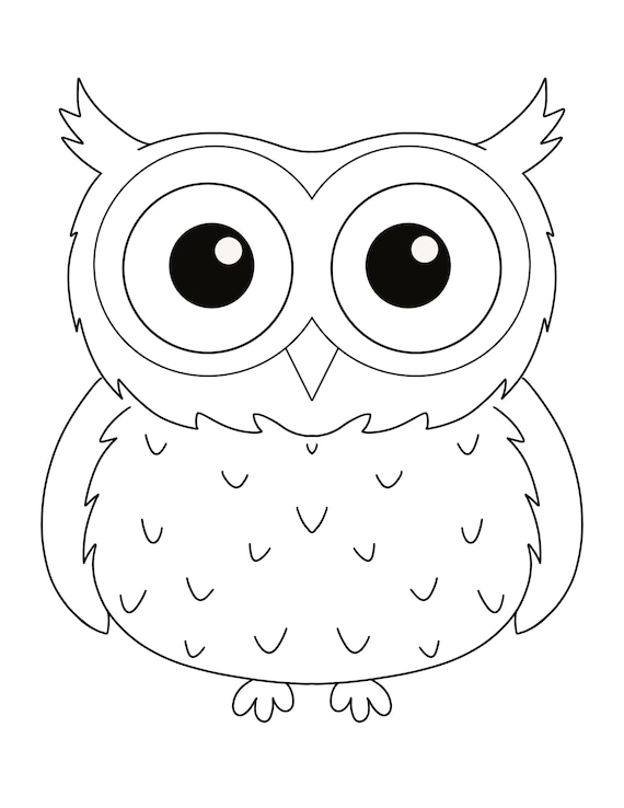 Cute owl coloring page for kids digital download full page owl coloring page pdf png jpg