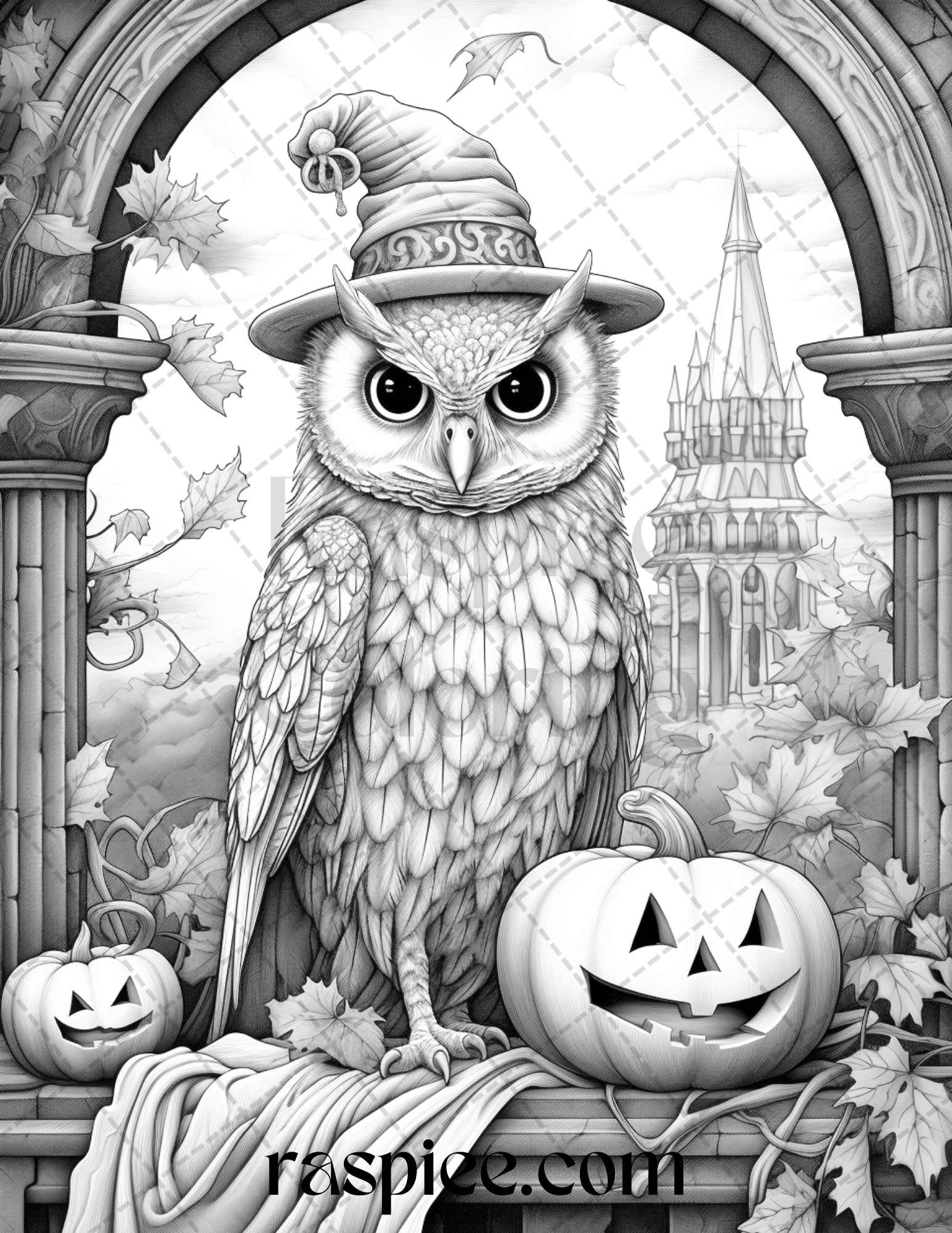 Halloween witch owl grayscale coloring pages for adults and kids prin â coloring
