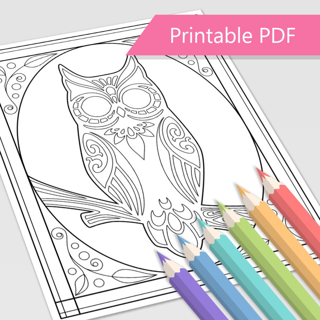 Stained glass owl coloring page