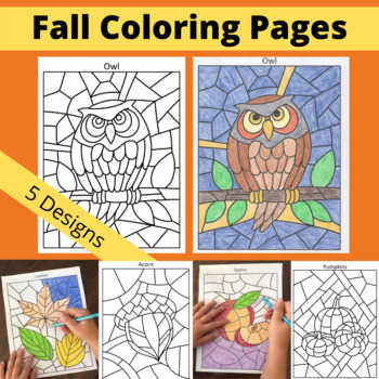 Fall coloring pages apples acorns owl pumpkins leaves by laura torres