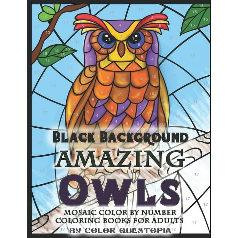 Amazing owls black background mosaic color by number coloring books for adults beautiful owl adult coloring books paperbacklarge print