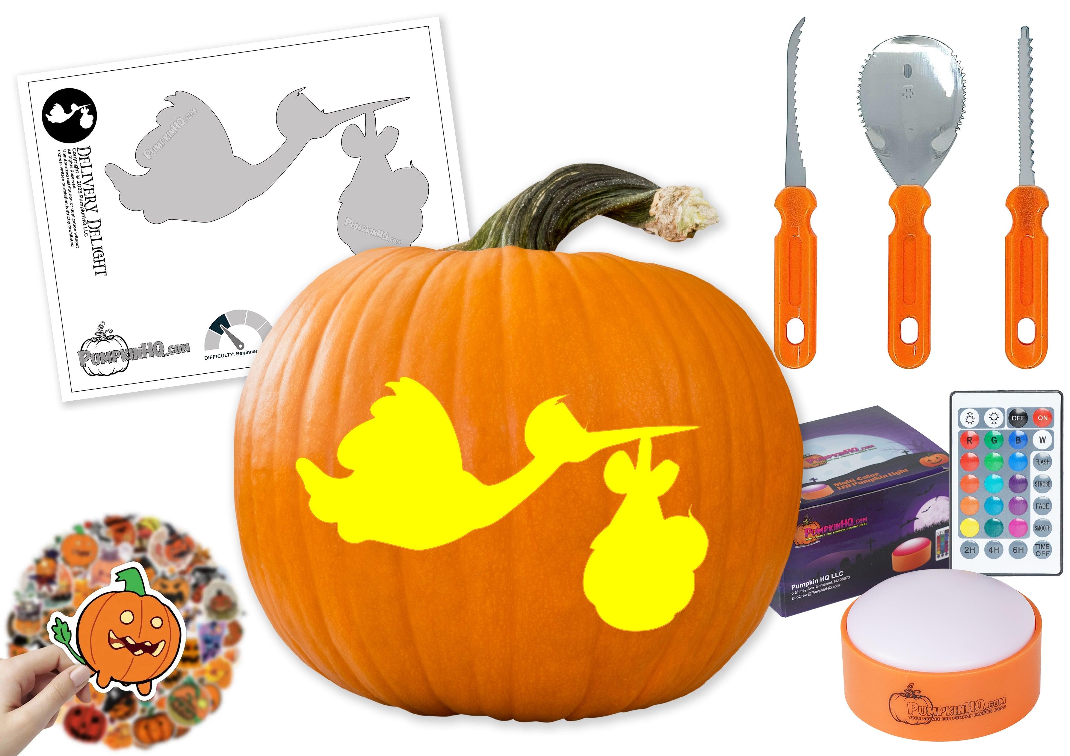 Stork baby pumpkin carving stencil