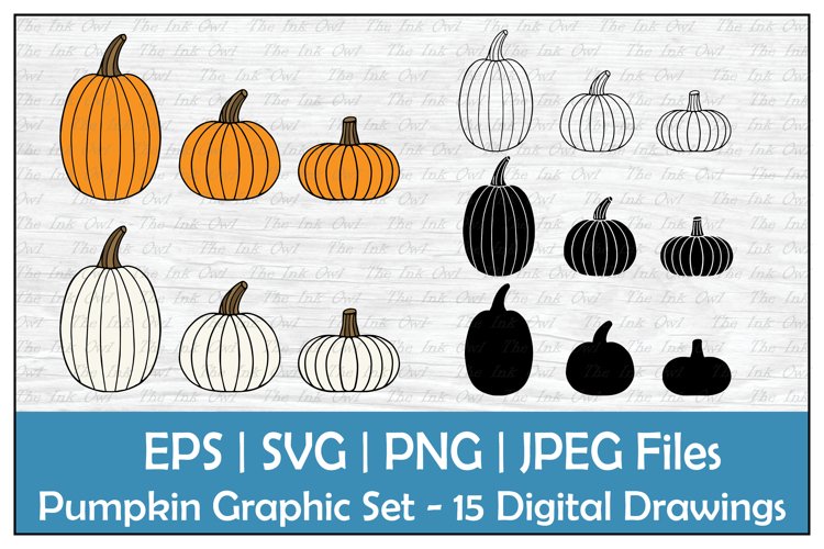 Pumpkin outline silhouette and color clipart bundle