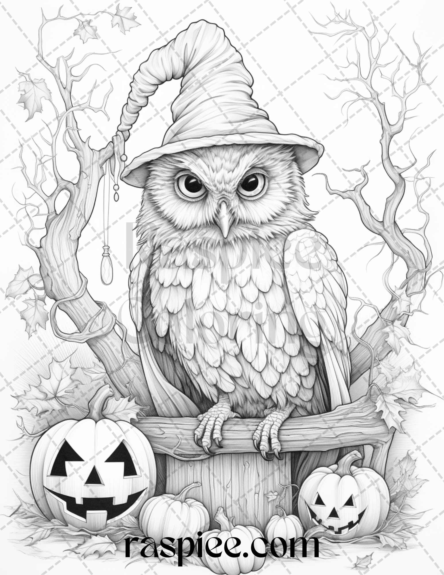 Halloween witch owl grayscale coloring pages for adults and kids prin â coloring