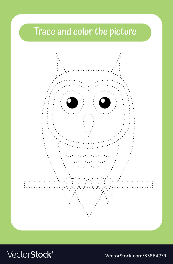 Cute owl trace and color picture educational vector image