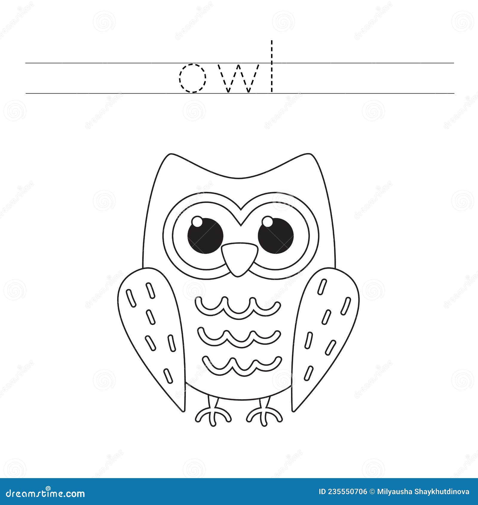 Trace word and color cute cartoon owl stock vector