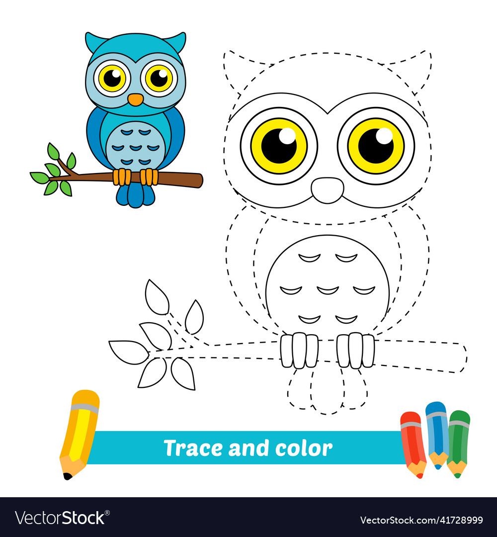 Trace and color for kids owl royalty free vector image