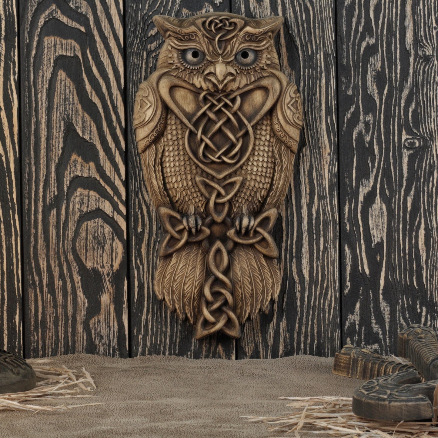 Celtic owl viking owl wall art wooden owl â art carving shop
