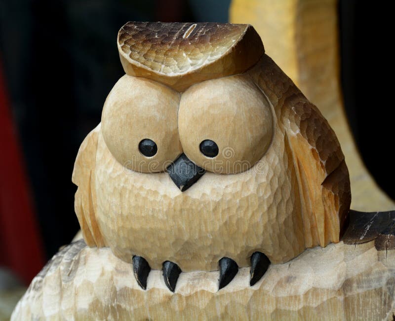 Wood carving owl stock photos