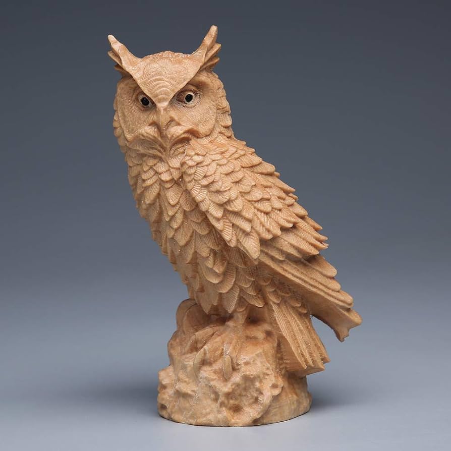 Wood rving owl small ornaments living room decoration solid wood rving craft gift home ideas