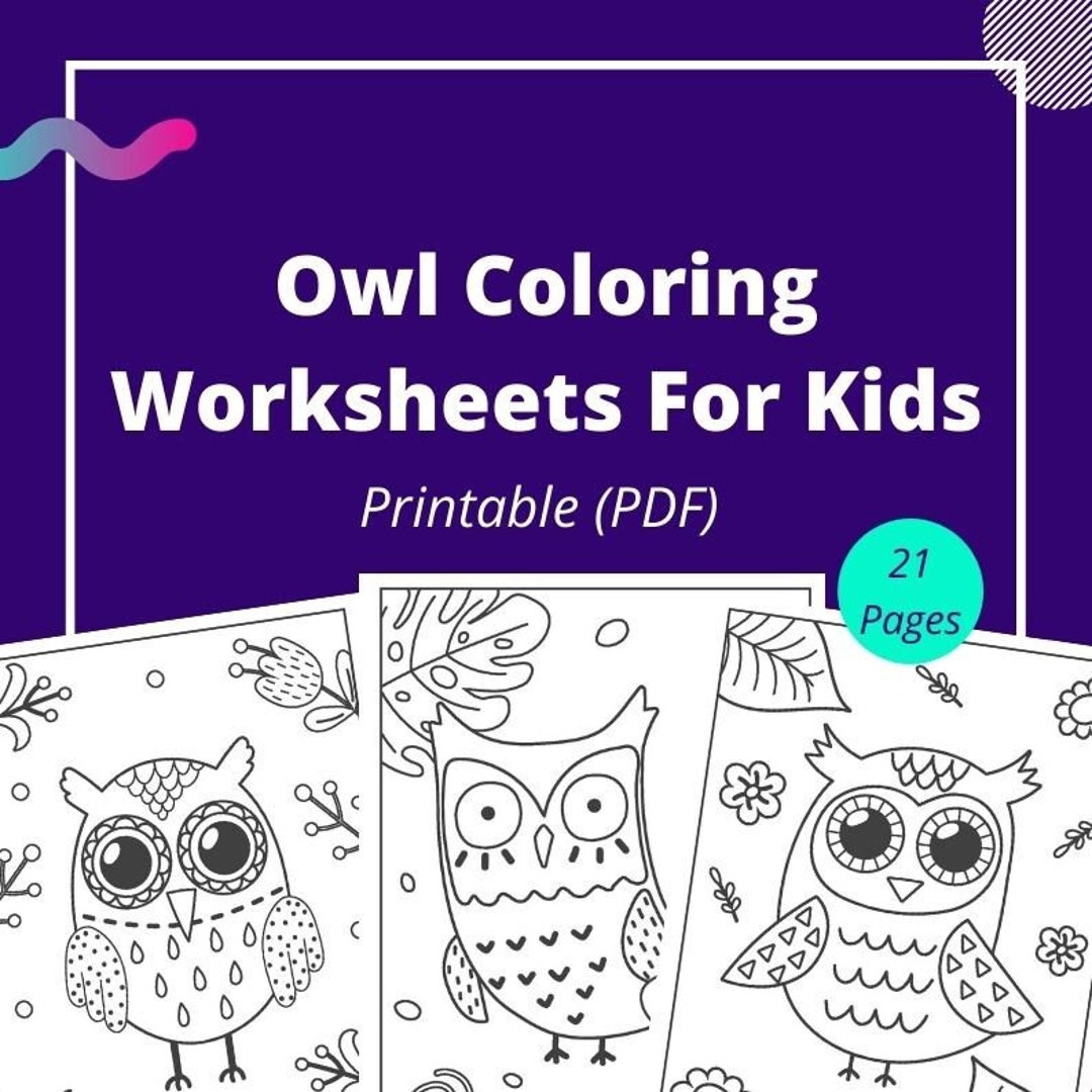 Kids owl coloring in worksheets page colouring book