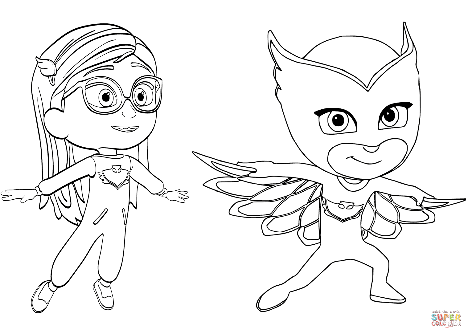 Pajama hero amaya is owlette from pj masks coloring page free printable coloring pages