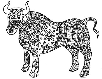 Ox zentangle coloring page by pamela kennedy tpt