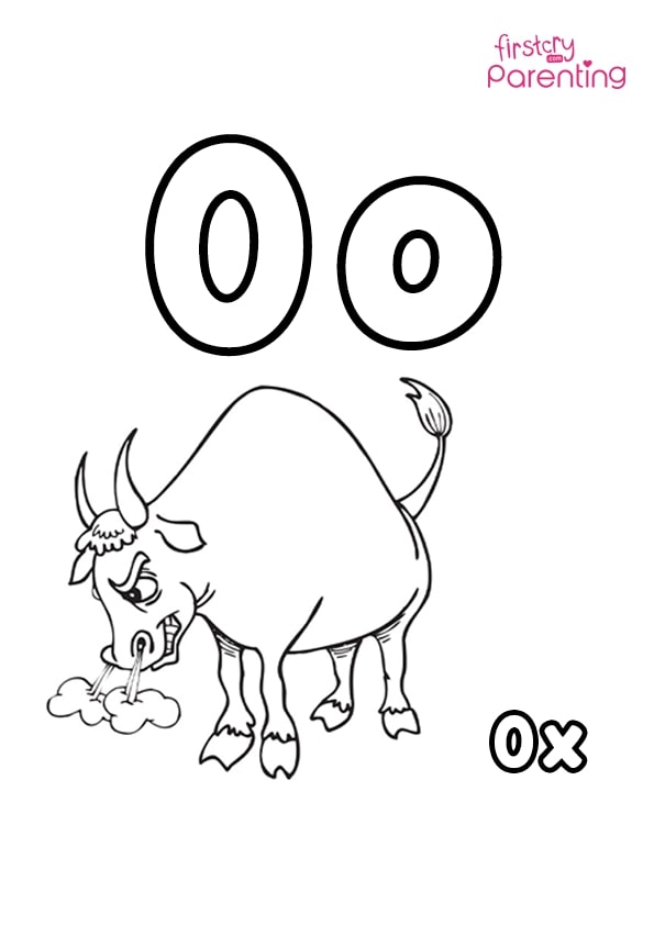 O for ox coloring page for kids