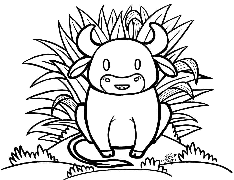 Cute ox coloring page