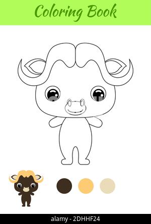 Coloring book little baby musk ox coloring page for kids educational activity for preschool years kids and toddlers with cute animal stock vector image art