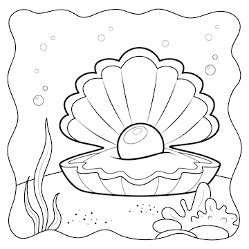 Premium vector shell black and white coloring book or coloring page for kids marine background