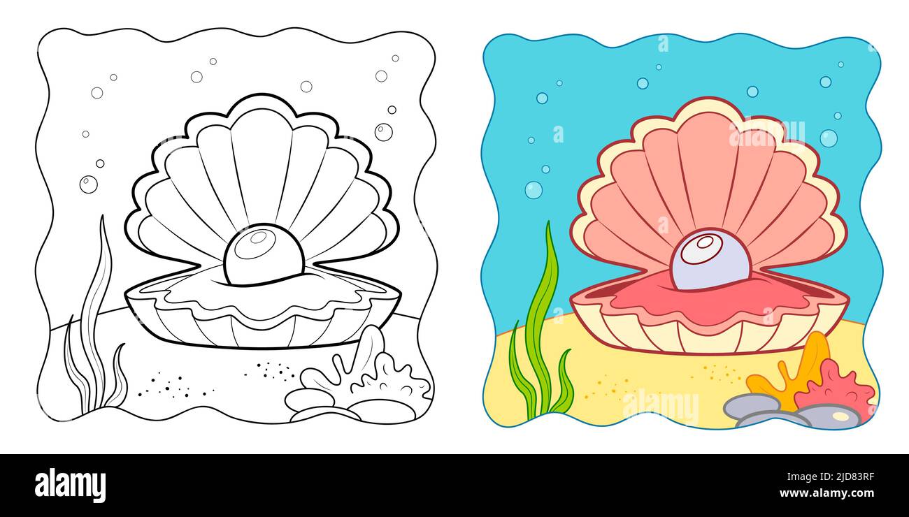 Marine background coloring book or coloring page for kids shell vector illustration clipart stock vector image art