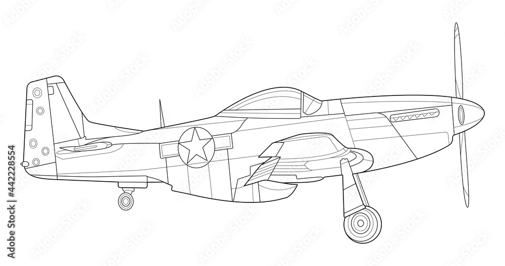 Adult military aircraft coloring page for book and drawing airplane war