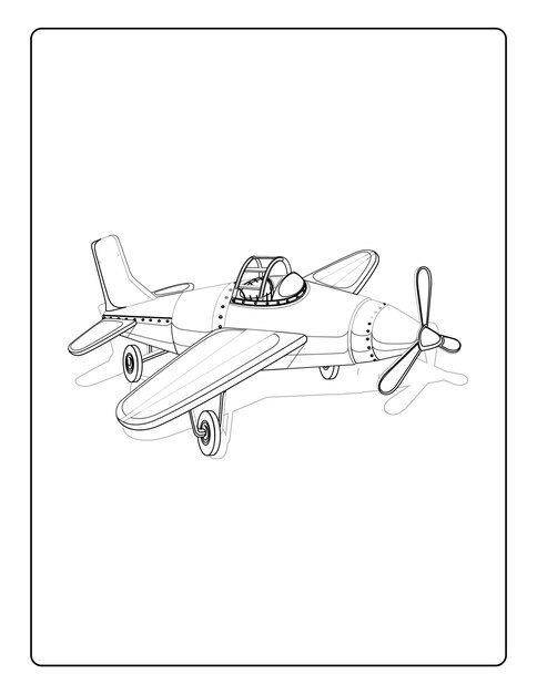 Premium vector airplane coloring pages for kids with cute airplanes black and white activity worksheet