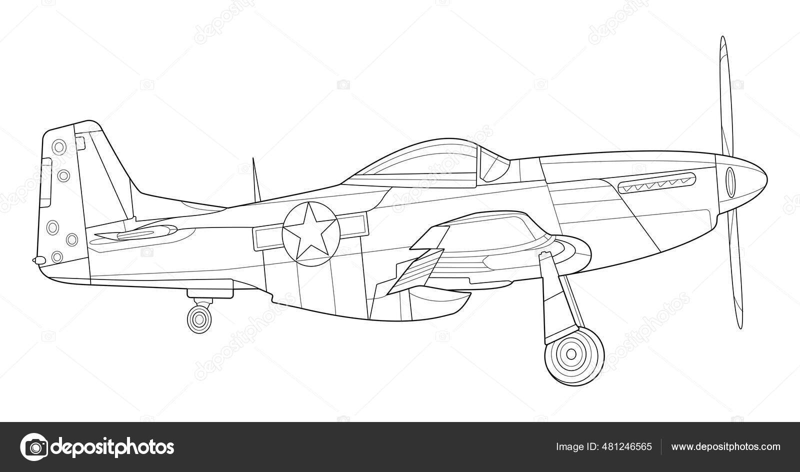 Adult military aircraft coloring page book drawing airplane war plane stock vector by alweeceed