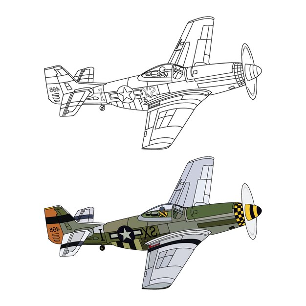 Premium vector detailed side of green military airplane with black stroke option for customable color book
