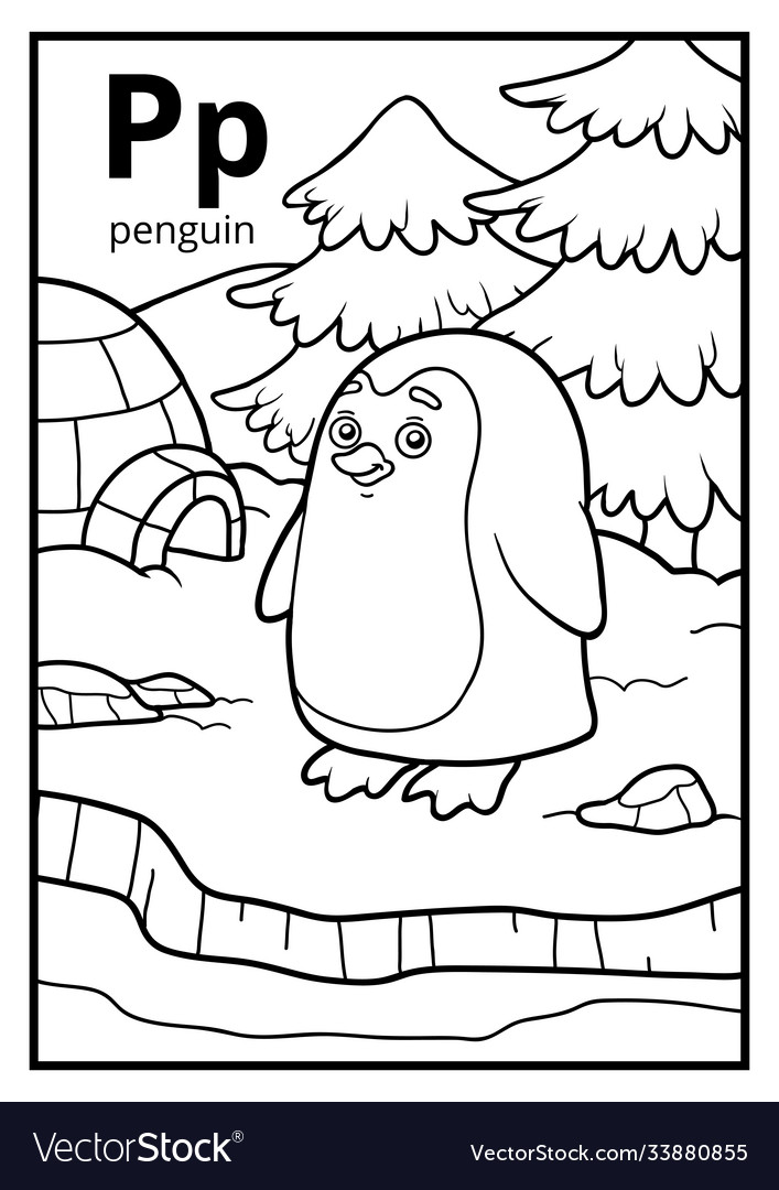 Coloring book colorless alphabet letter p penguin vector image