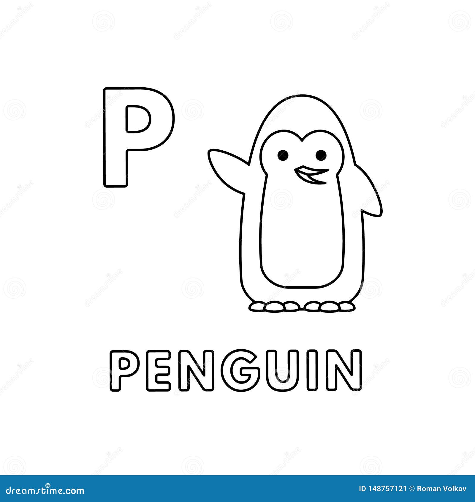 Vector cute cartoon animals alphabet penguin coloring pages stock vector