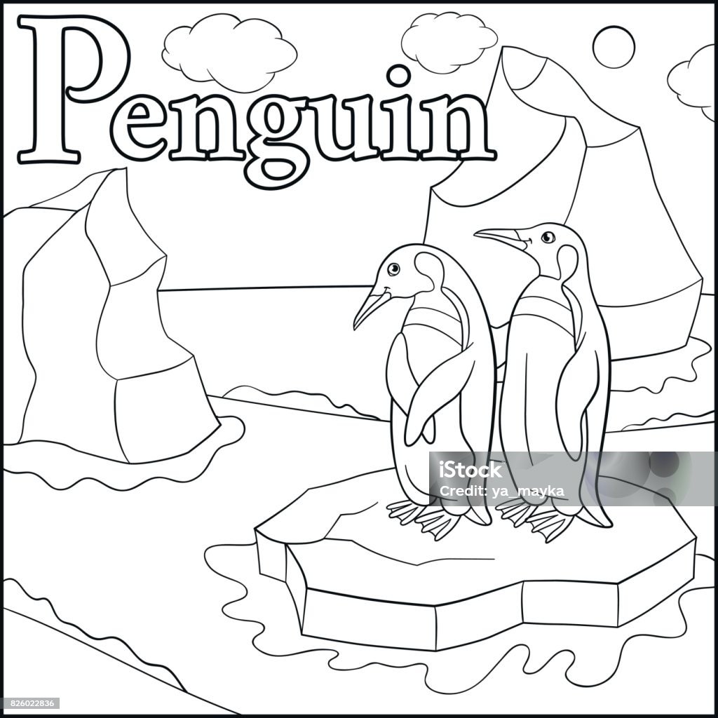 Coloring page cartoon animals alphabet p is for penguin stock illustration