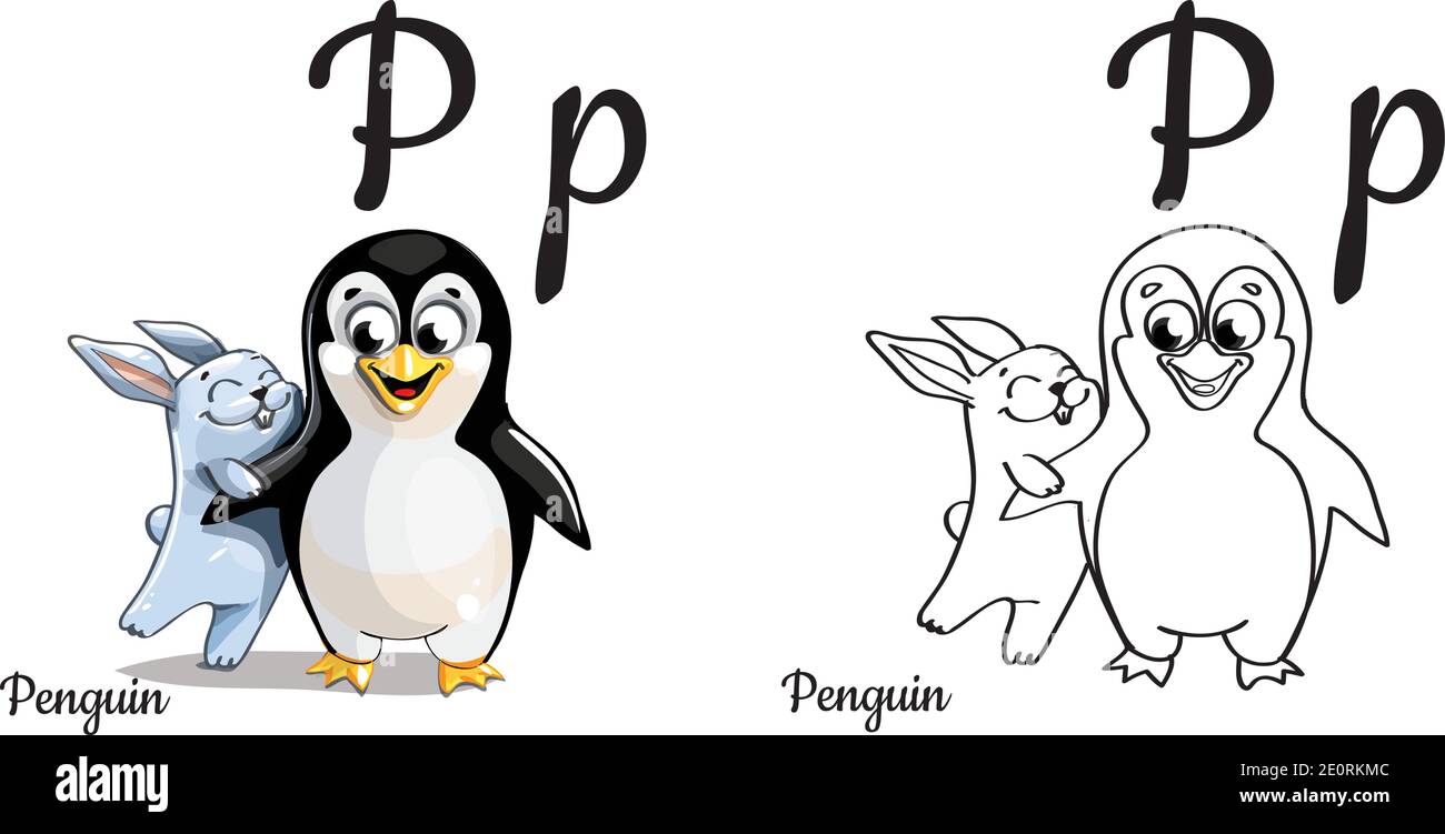 Penguin vector alphabet letter p coloring page stock vector image art