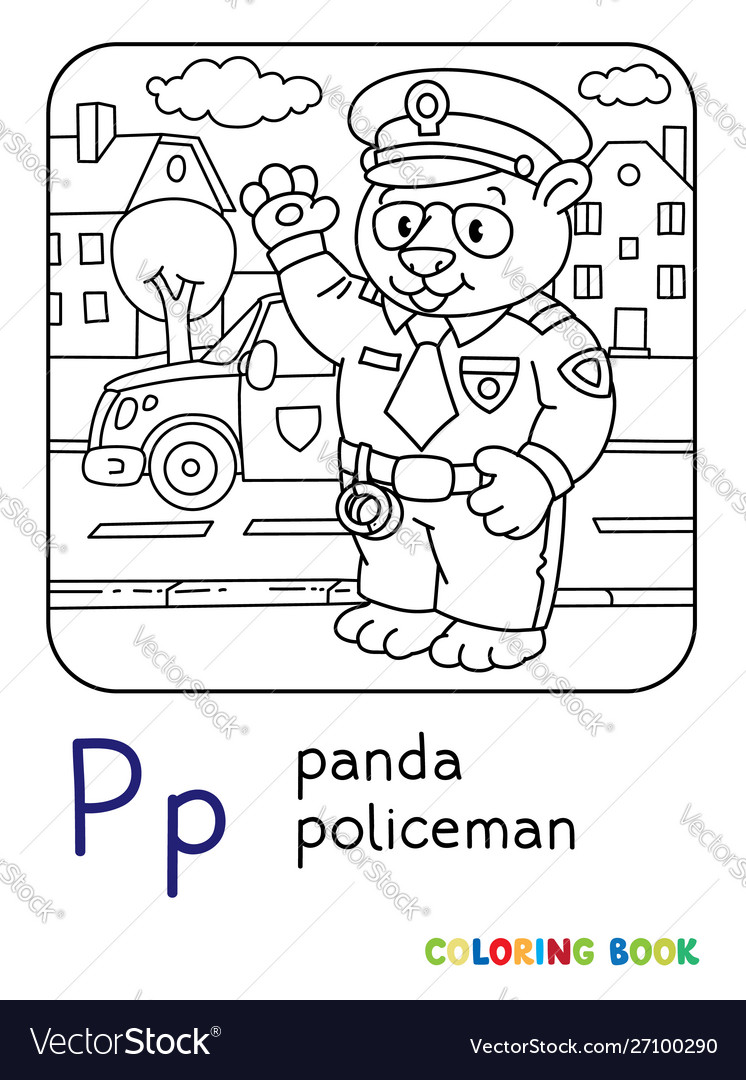 Panda policeman coloring book animal alphabet p vector image