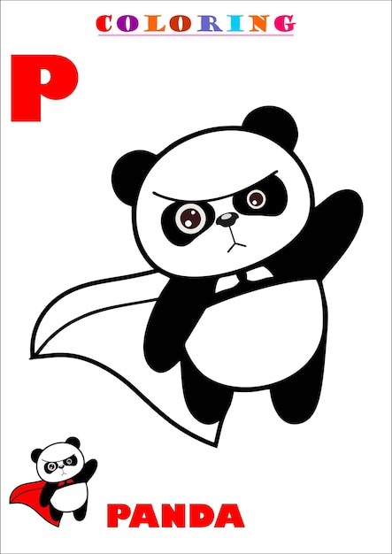 Premium vector p for panda coloring art for kids sketch vector