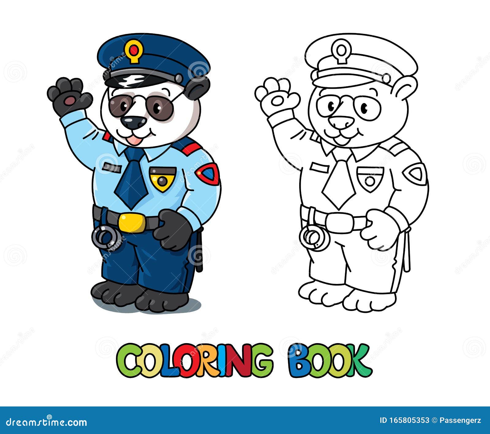 Panda policeman coloring book animal alphabet p stock illustration
