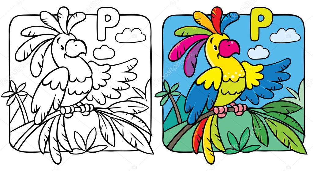 Coloring book of funny parrot alphabet p stock vector by passengerz