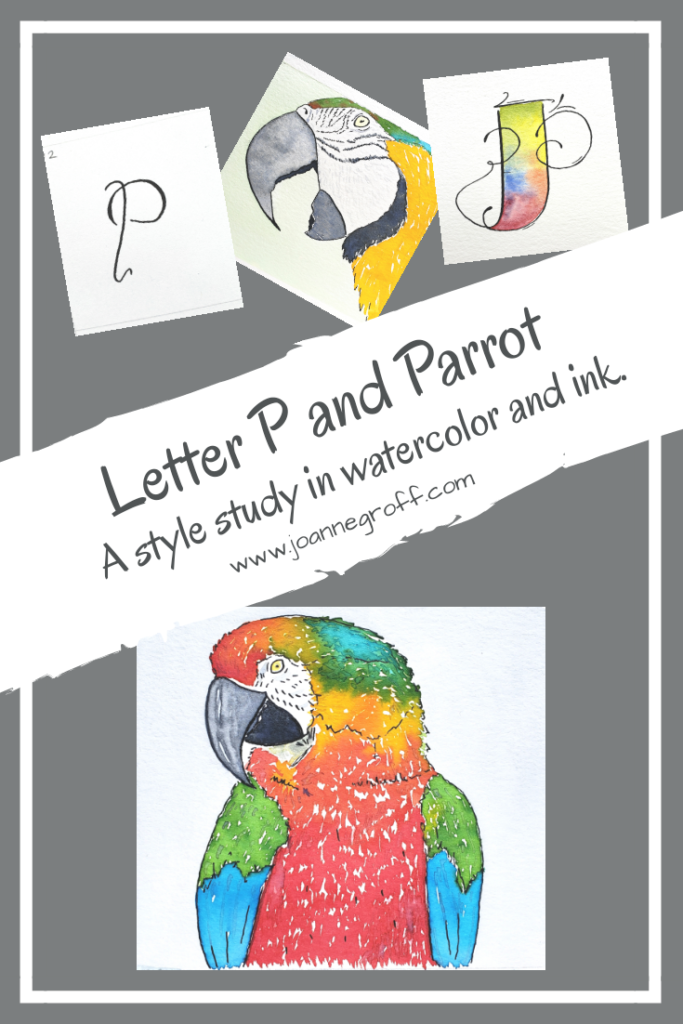 Letter p and parrot a style study by the painted pen