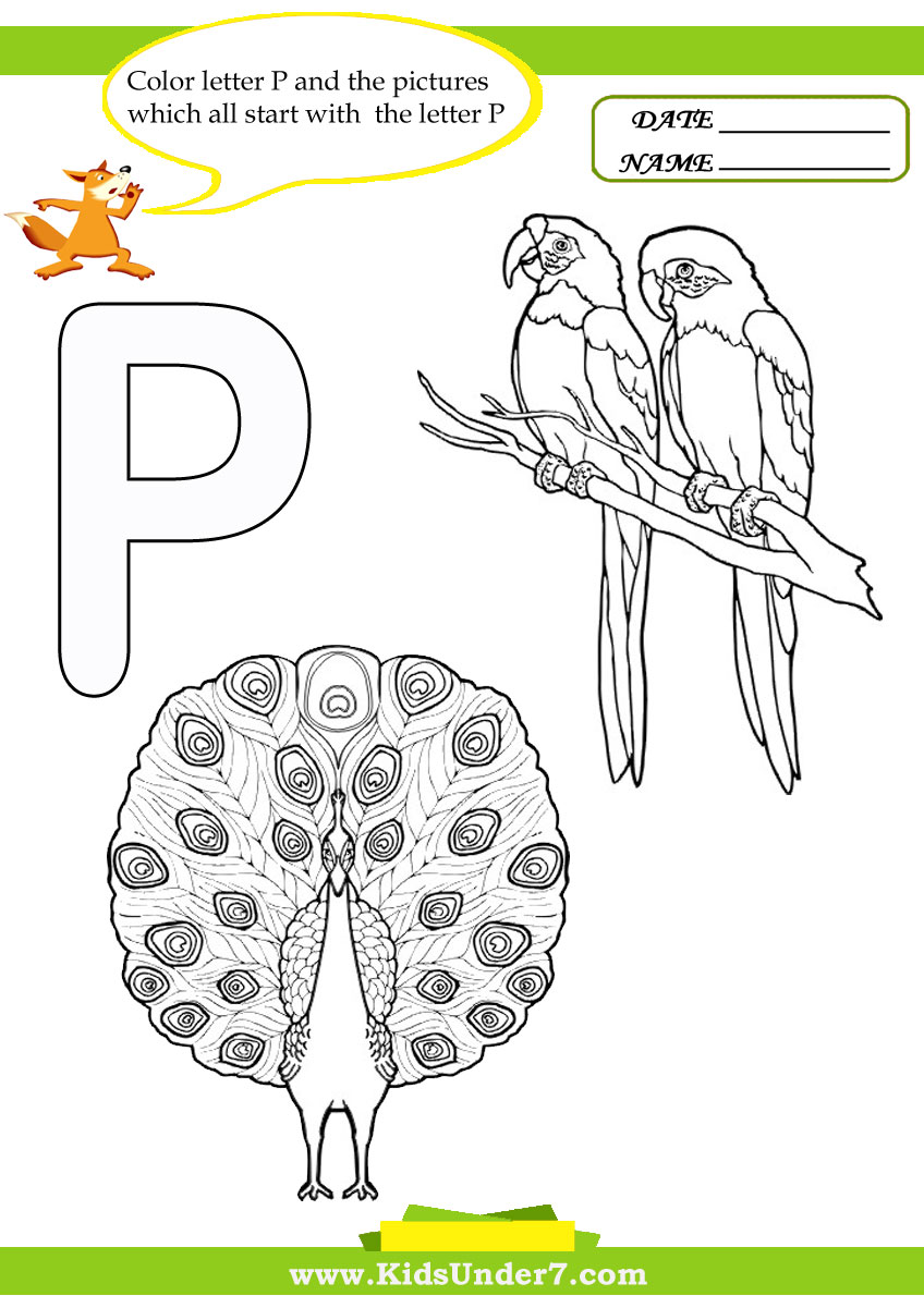 Kids under letter p worksheets and coloring pages