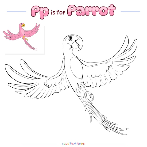 Premium vector coloring page with cute cartoon parrot bird