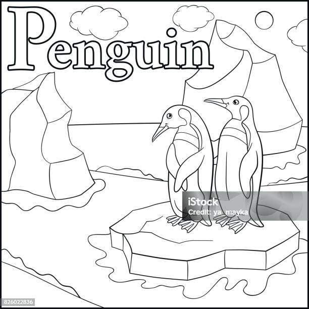 Coloring page cartoon animals alphabet p is for penguin stock illustration