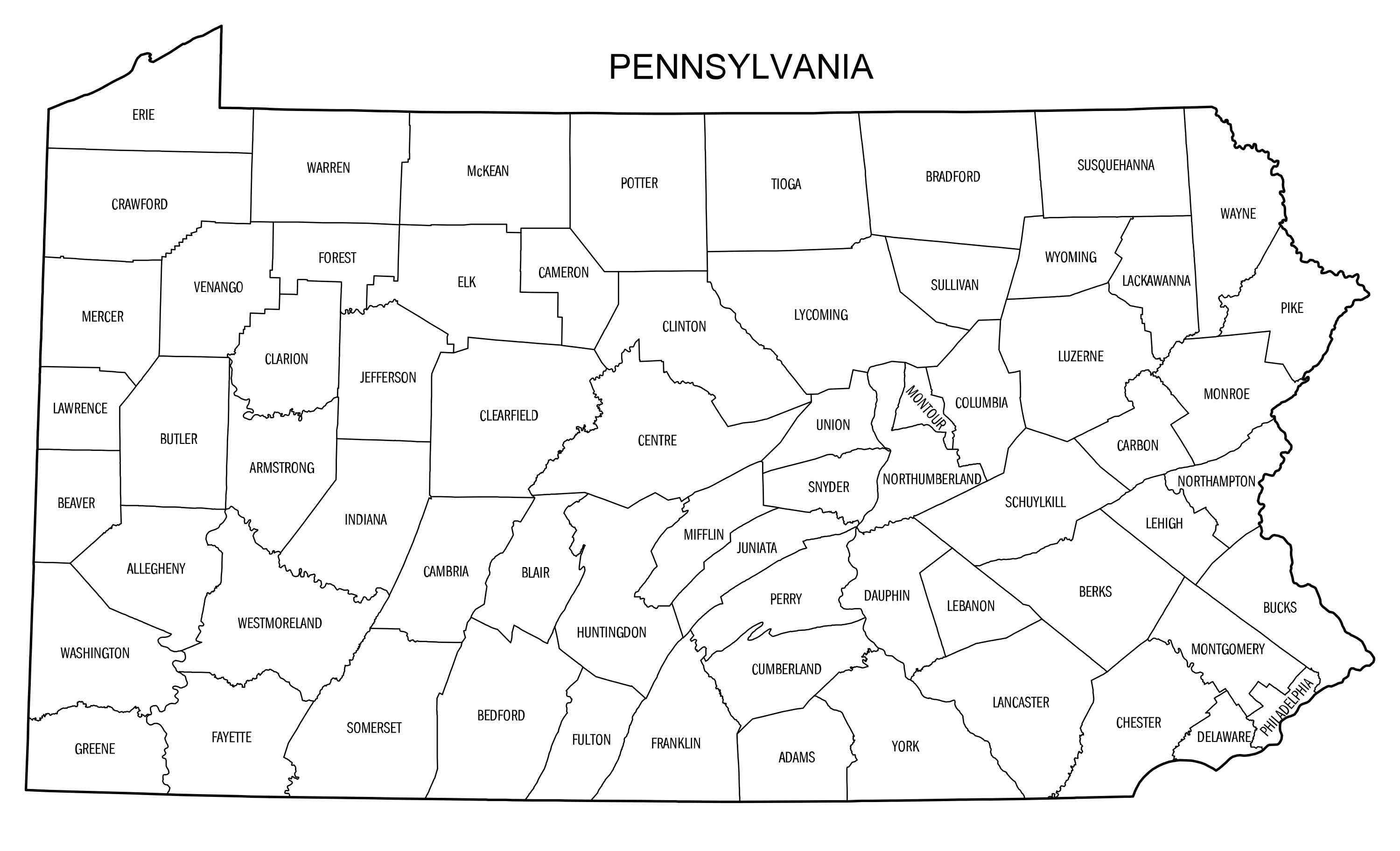 Pennsylvania county map printable state map with county lines â diy projects patterns monograms designs templates