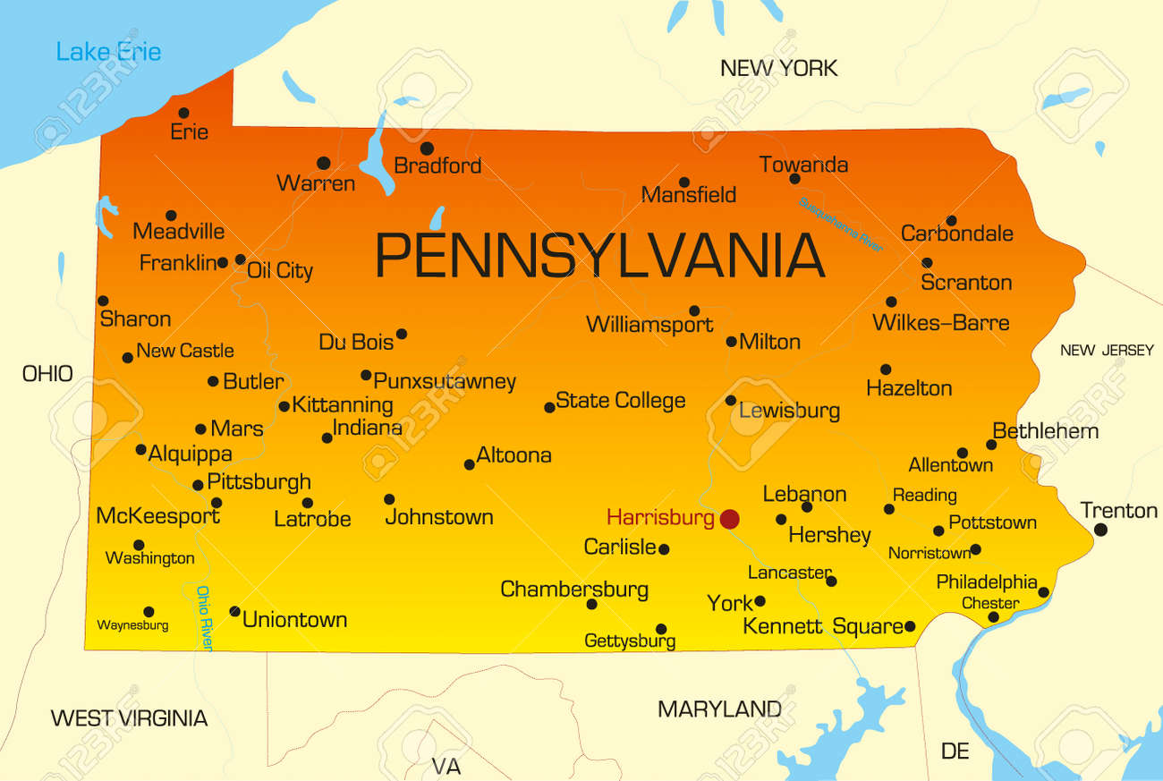 Vector color map of pennsylvania state usa royalty free svg cliparts vectors and stock illustration image