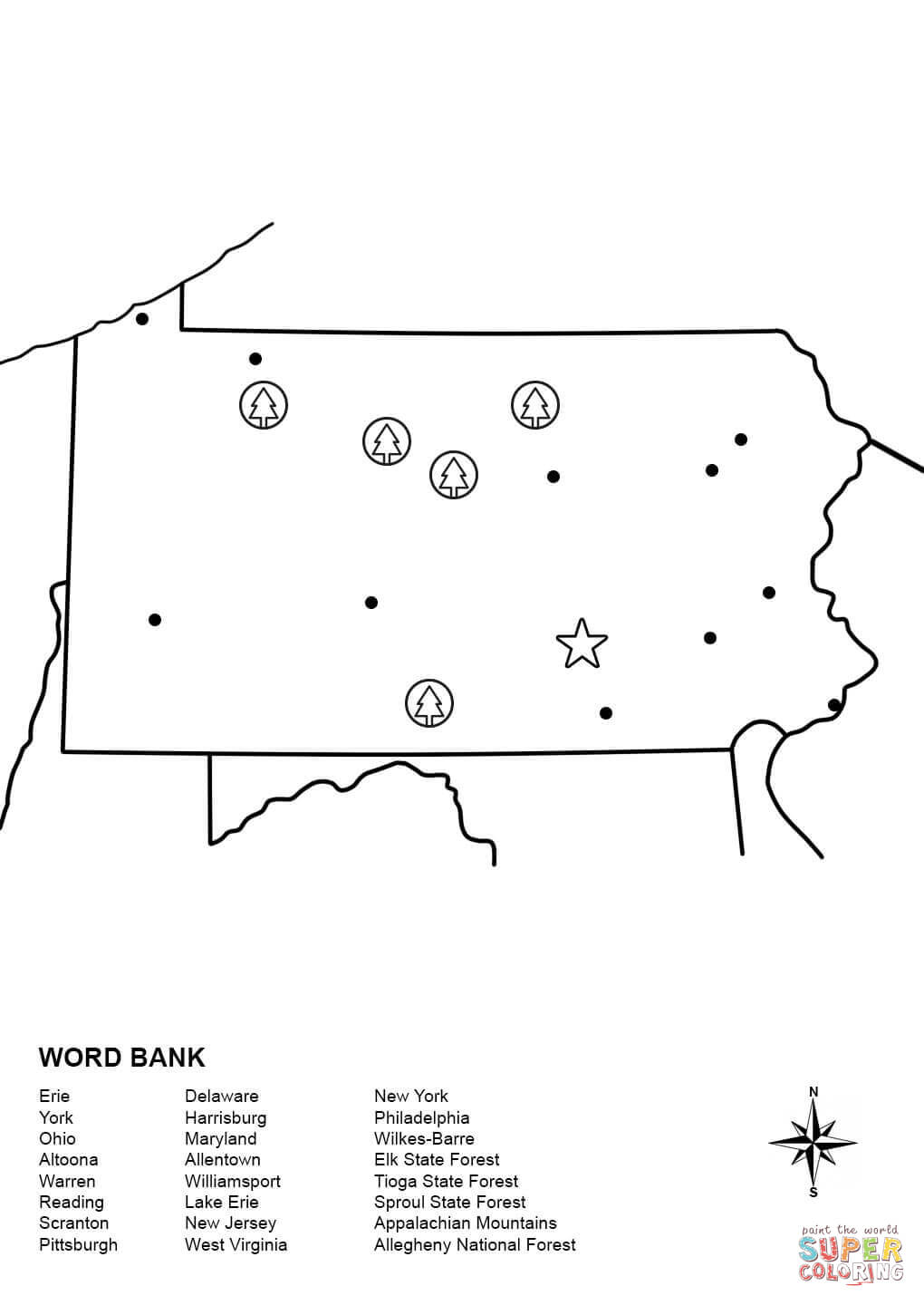 Pennsylvania map worksheet coloring page free printable coloring pages