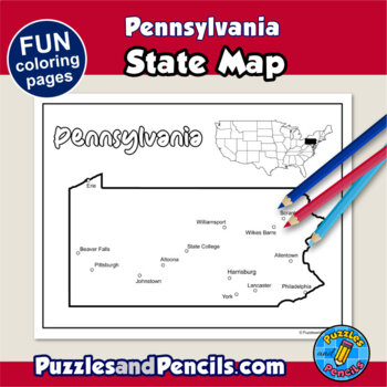 Pennsylvania symbols coloring pages with map and state flag state symbols