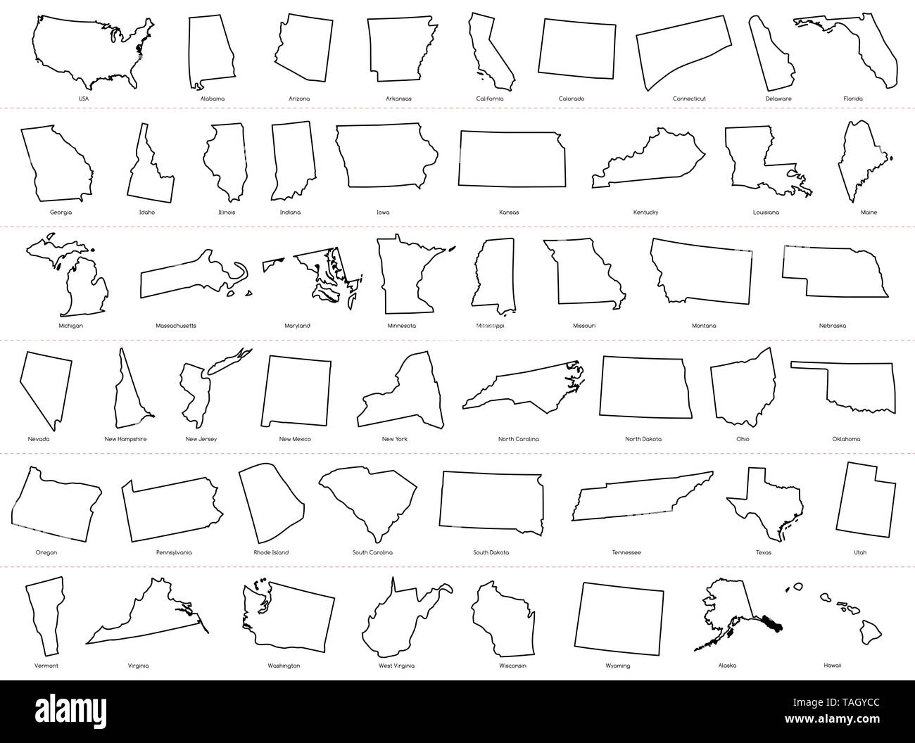 Usa map outline black and white stock photos images