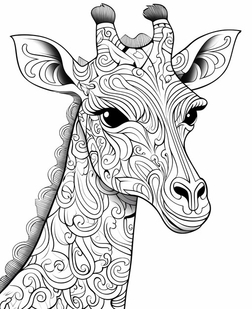 Premium ai image playful giraffe pal coloring page for children with cute cartoon giraffe thick lines