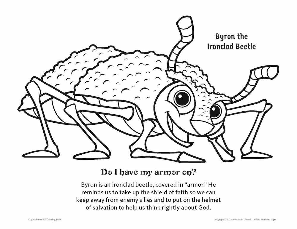 Byron the ironclad beetle kids coloring activity kids answers