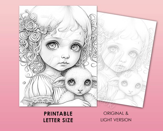 Farm darlings coloring book adults kids instant download grayscale coloring page gift printable pdf farm animals cute girls pig