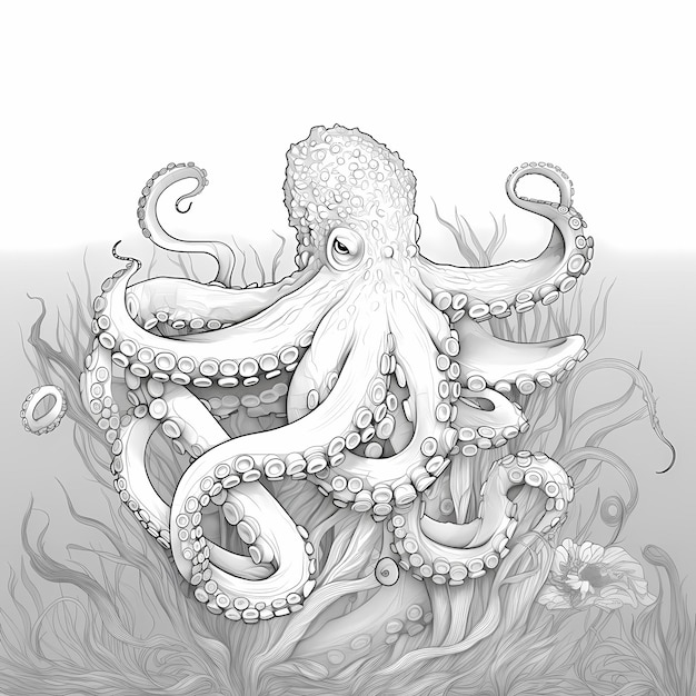 Premium ai image playful octopus pal coloring page with low detail and thick lines